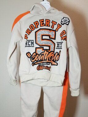 Southpole Boys Size 4 Hoodie & Jogger Sweatsuit Set Tan & Orange NWT